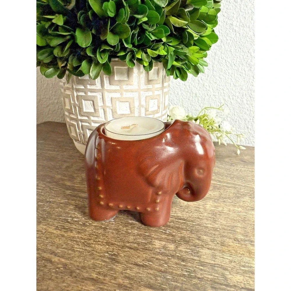 PartyLite Elephant Tealight Candle Holder Ceramic Safari Decor 1990s Brown - Picture 4 of 14